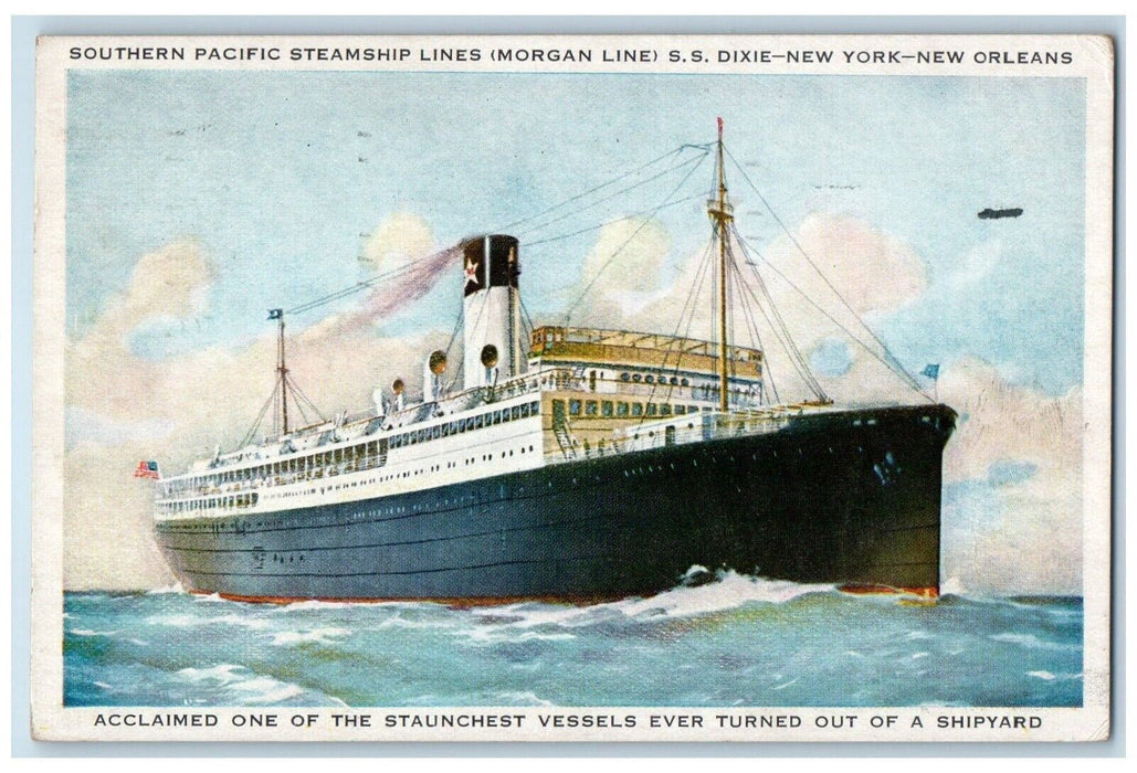 1939 Southern Pacific Steamship Lines Morgan Line Dixie New York Vessel Postcard