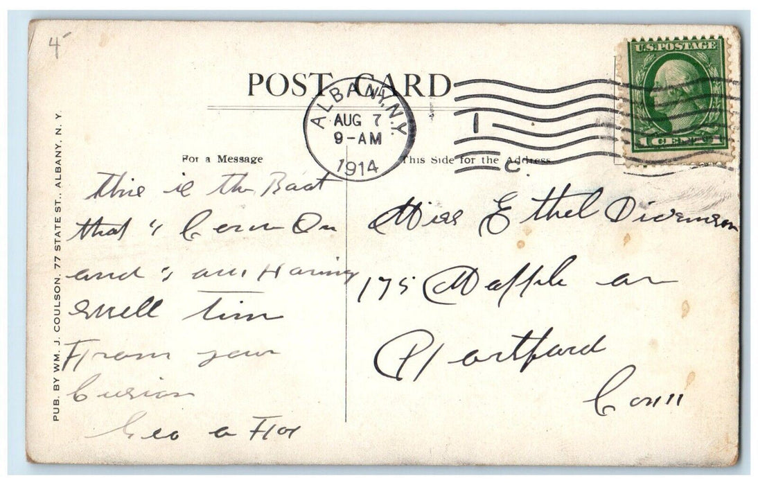 1914 SS Washington Irving First Trip Hudson River Day Line Steamer Ship Postcard