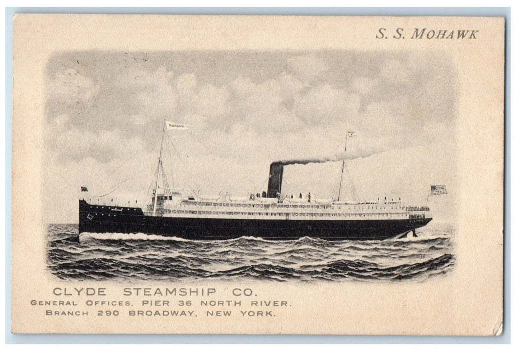 1909 SS Mohawk Steamer Ship Clyde Steamship Co North River Hudson Postcard