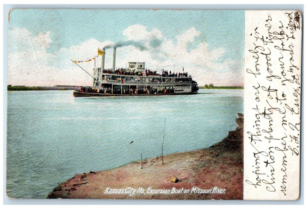 1908 Kansas City Excursion Boat Missouri MO River Steamer Ship Vintage Postcard