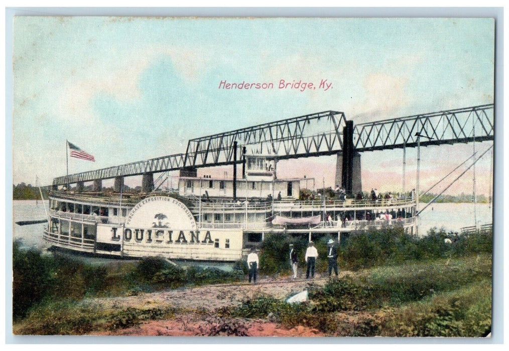 c1910 Henderson Bridge Kentucky Louisiana Steamer Ship Vintage Antique Postcard