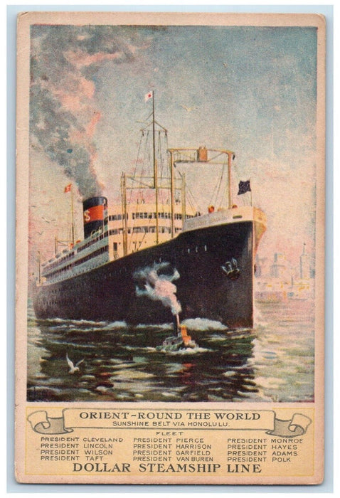 c1910 SS President Steamer Ship Orient Honolulu Dollar Steamship Line Postcard