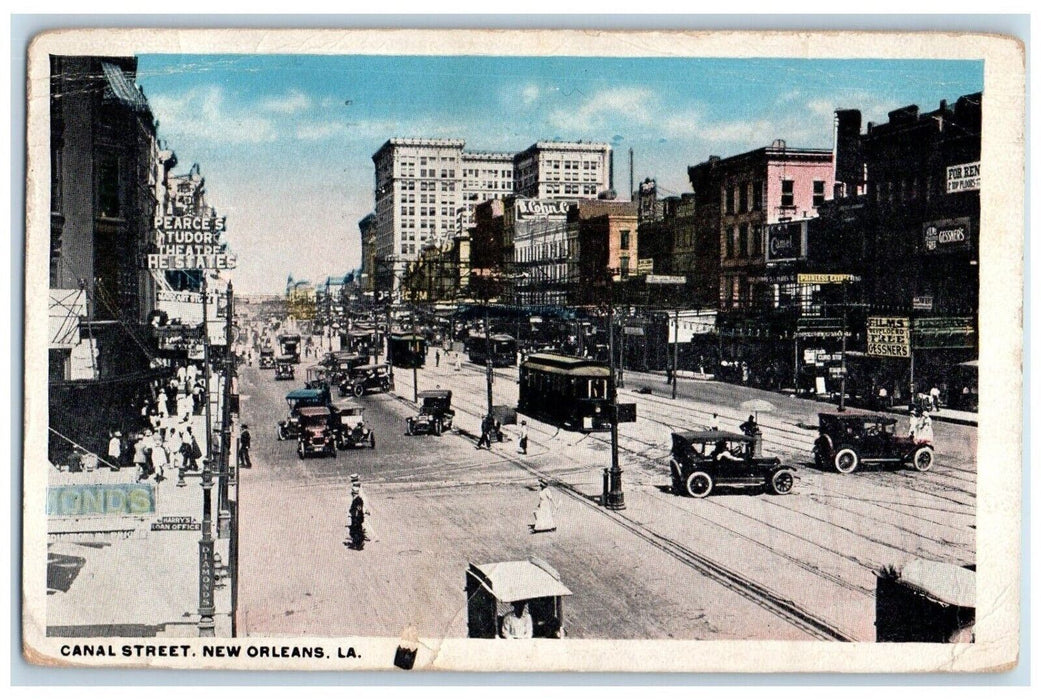 1918 Canal Street Theater Trolley Tram Street New Orleans Louisiana LA Postcard