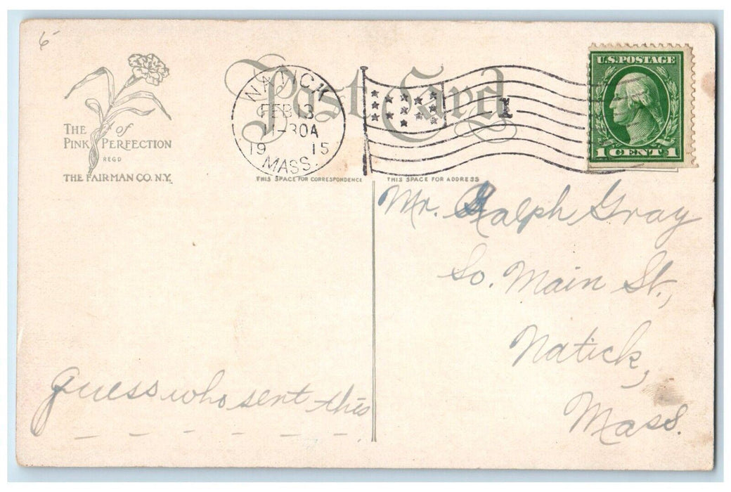 1915 Valentine Dutch Boy Girl Crying Natick Massachusetts MA Antique Postcard