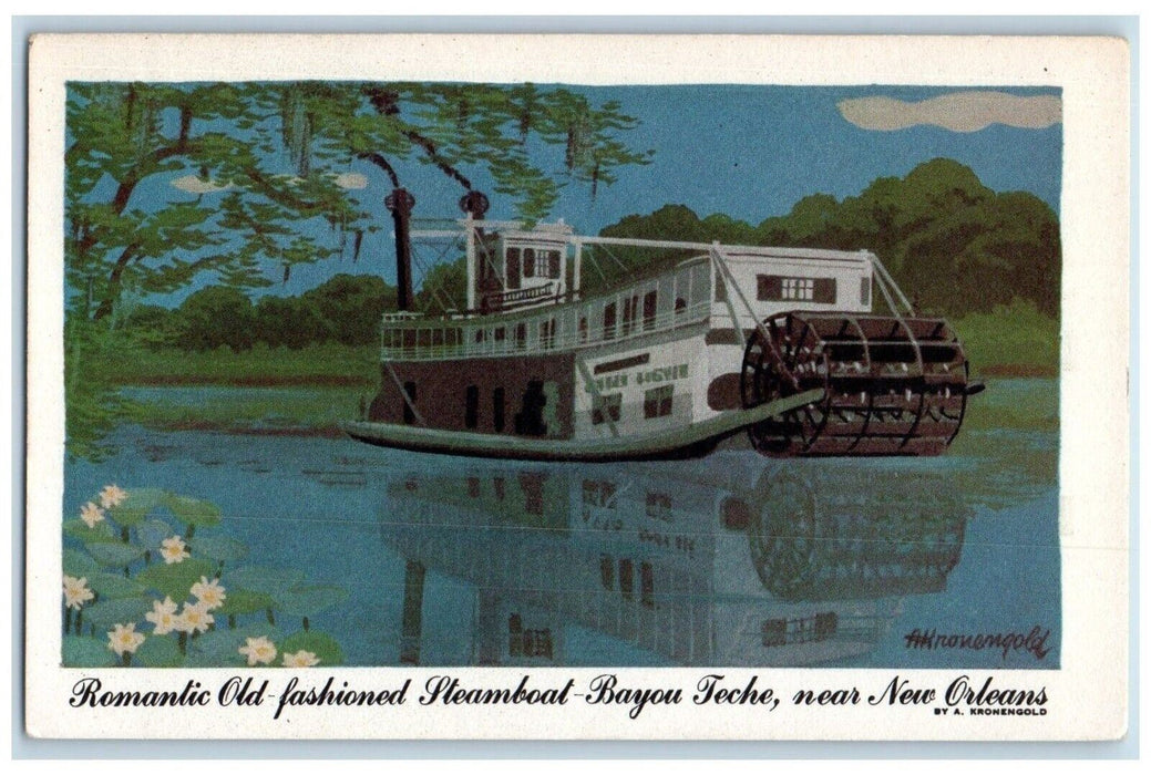1910 Romantic Old Fashioned Steamboat Bayou Seche New Orleans Louisiana Postcard