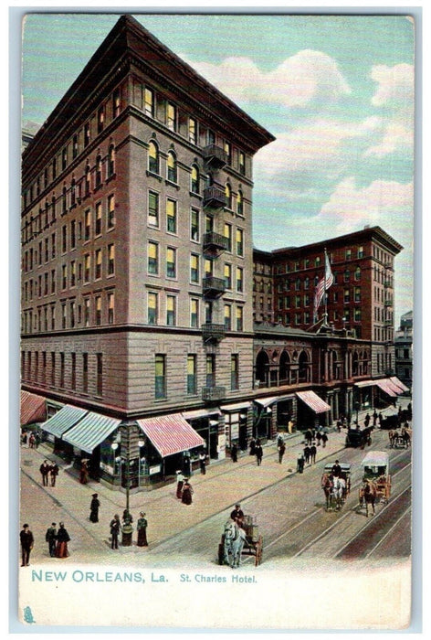 c1910 St Charles Hotel Building Carriage New Orleans Louisiana LA Tuck Postcard