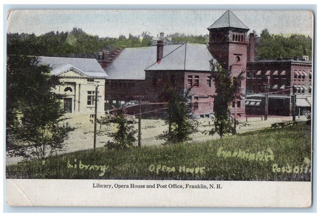 c1910's Library Opera House And Post Office Franklin New Hampshire NH Postcard