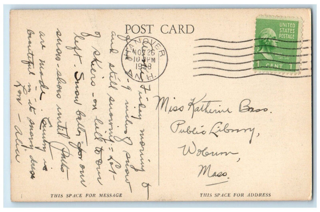 1938 View Of The Campus And Baker Library Dartmouth College Hanover NH Postcard