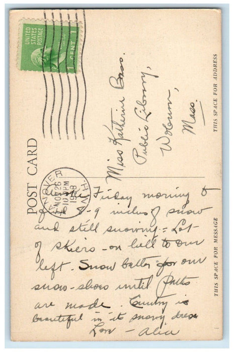 1938 View Of The Campus And Baker Library Dartmouth College Hanover NH Postcard