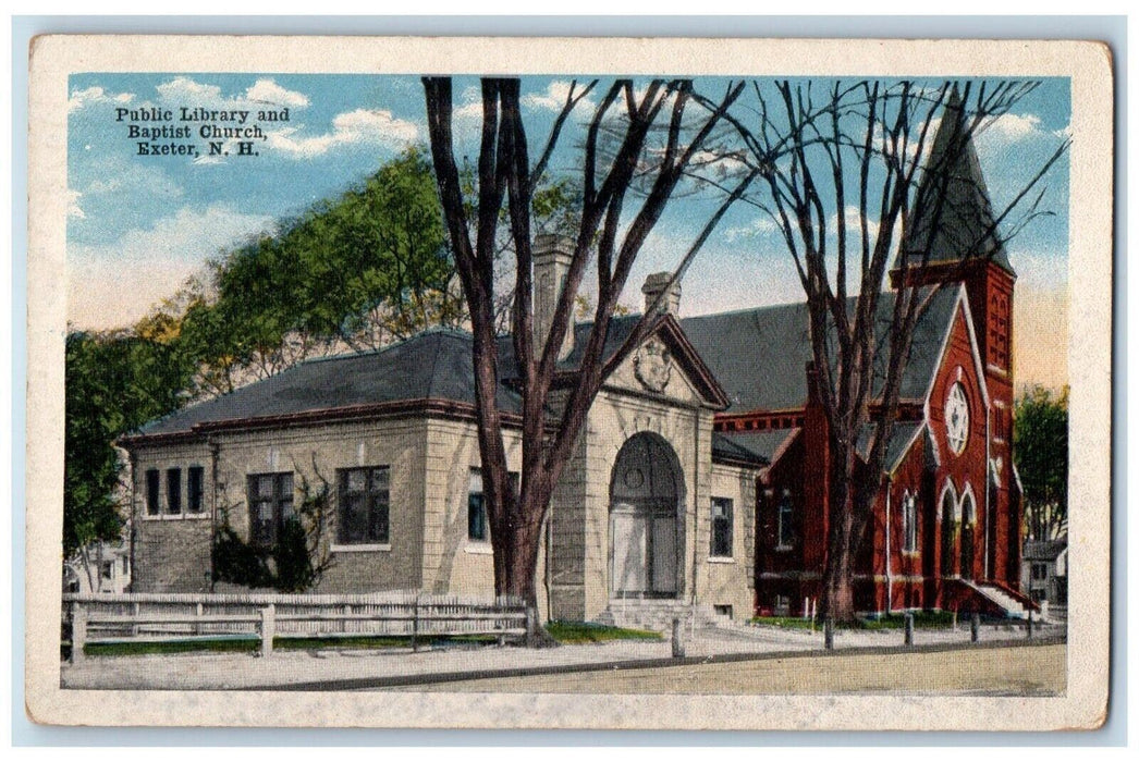 1922 Public Library And Baptist Chruch Exeter New Hampshire NH Vintage Postcard