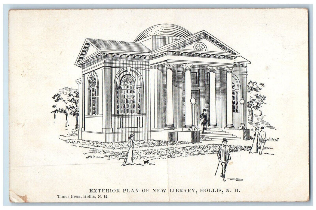1909 Exterior Plan Of New Library Hollis New Hampshire NH Antique Postcard