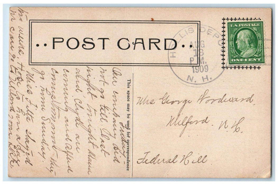 1909 Exterior Plan Of New Library Hollis New Hampshire NH Antique Postcard