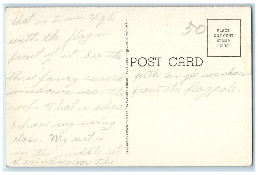 Public Library And High School Cars Statue Scene Dover New Hampshire NH Postcard