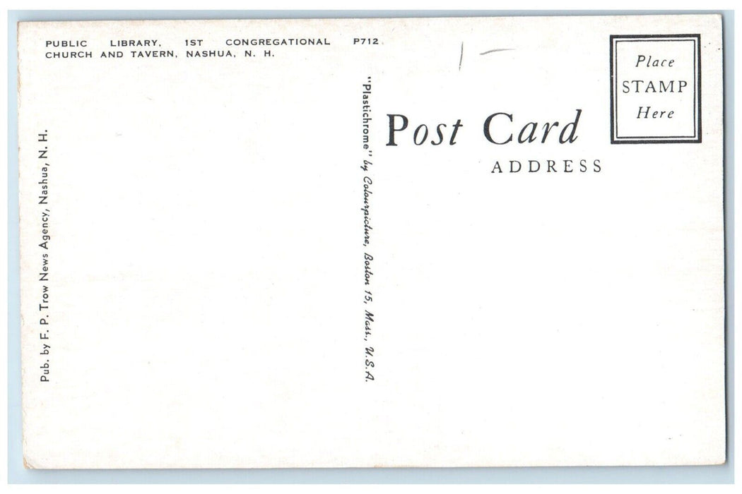 Public Library 1st Congregational Chruch And Tavern Nashua NH Vintage Postcard