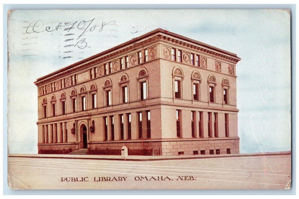 1908 View Of Public Library Building Omaha Nebraska NE Antique Postcard