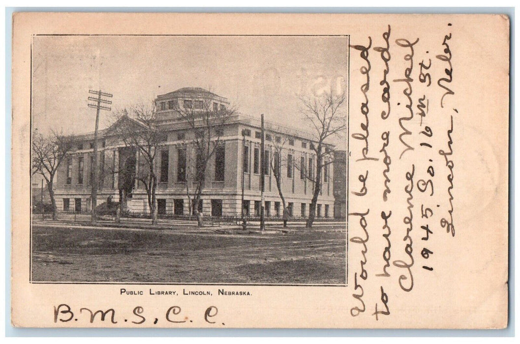 1906 View Of Public Library Building Lincoln Nebraska NE Antique Postcard