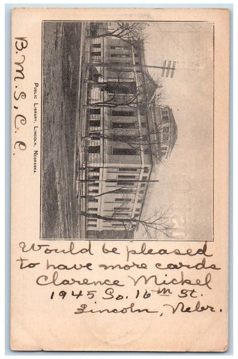 1906 View Of Public Library Building Lincoln Nebraska NE Antique Postcard