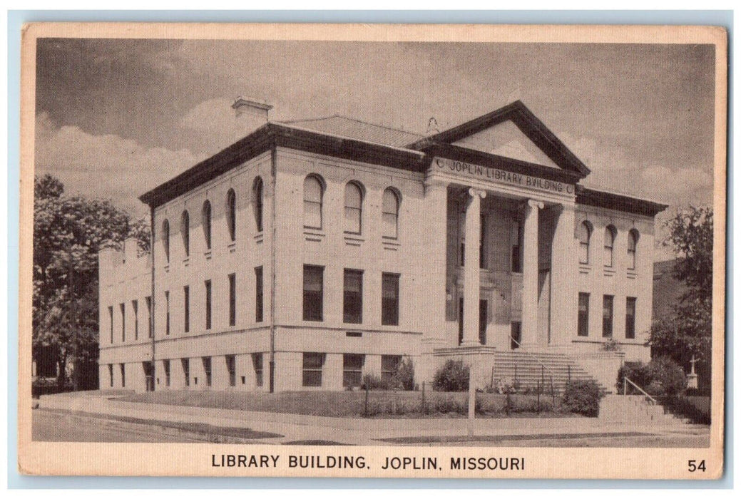 c1920 Library Building Joplin Missouri MO Vintage Unposted Postcard