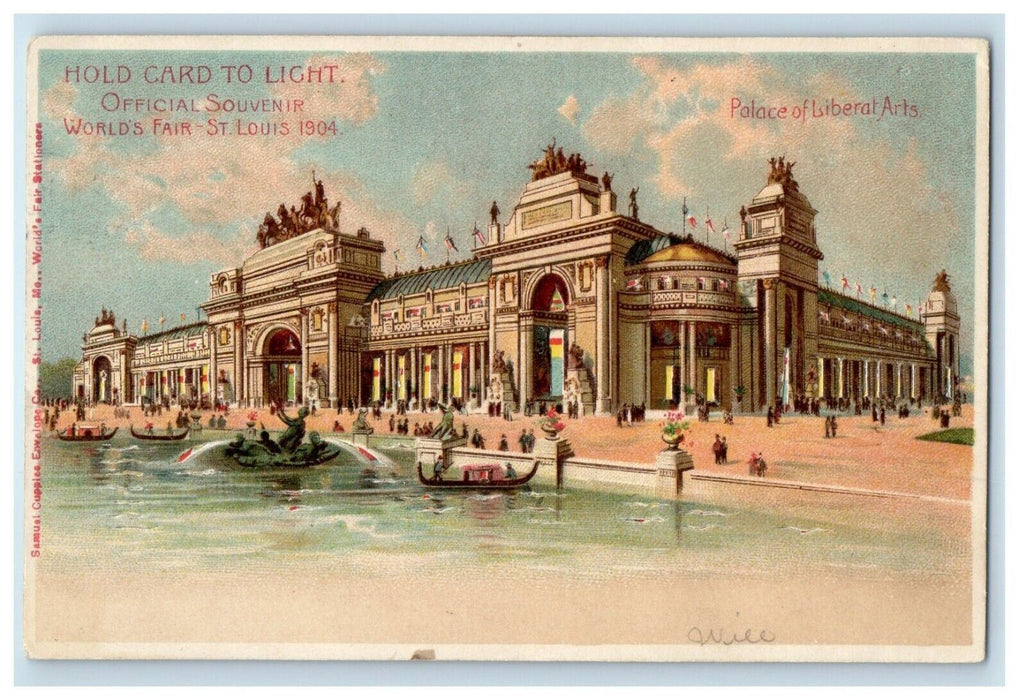 1904 HTL Hold to Light Palace Liberal Arts St. Louis MO World's Fair Postcard