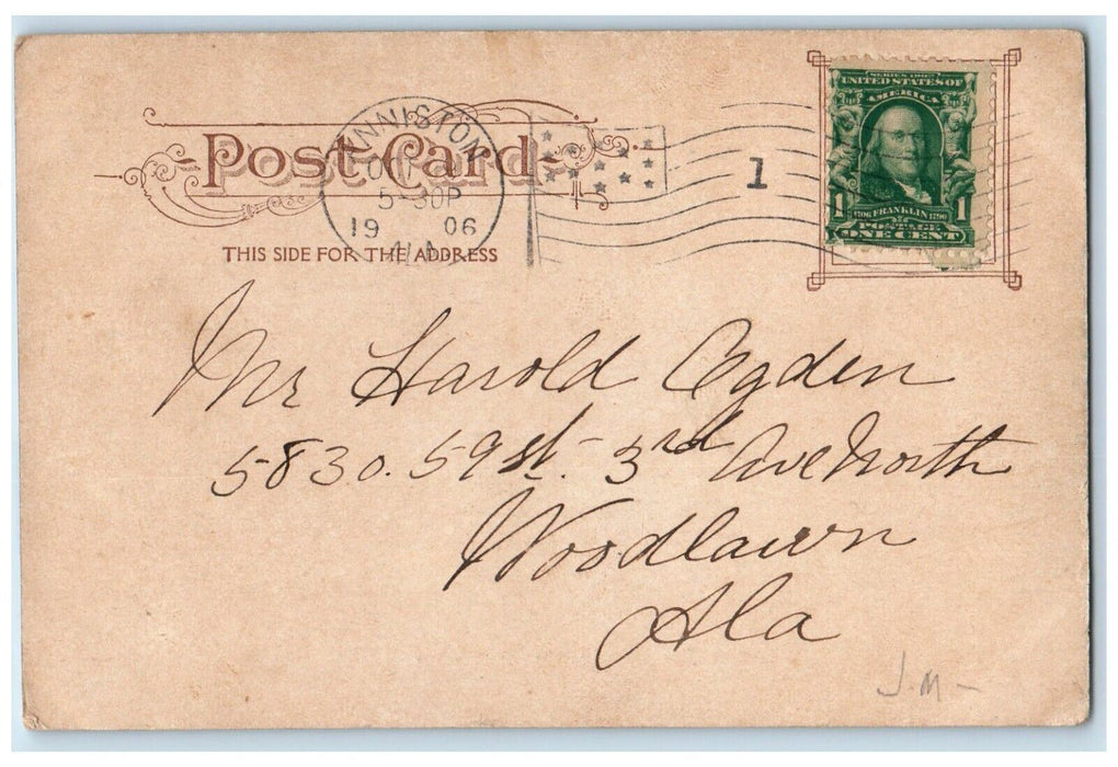 1906 Oxford Lake Anniston Alabama AL Posted Antique Souvenir Postcard