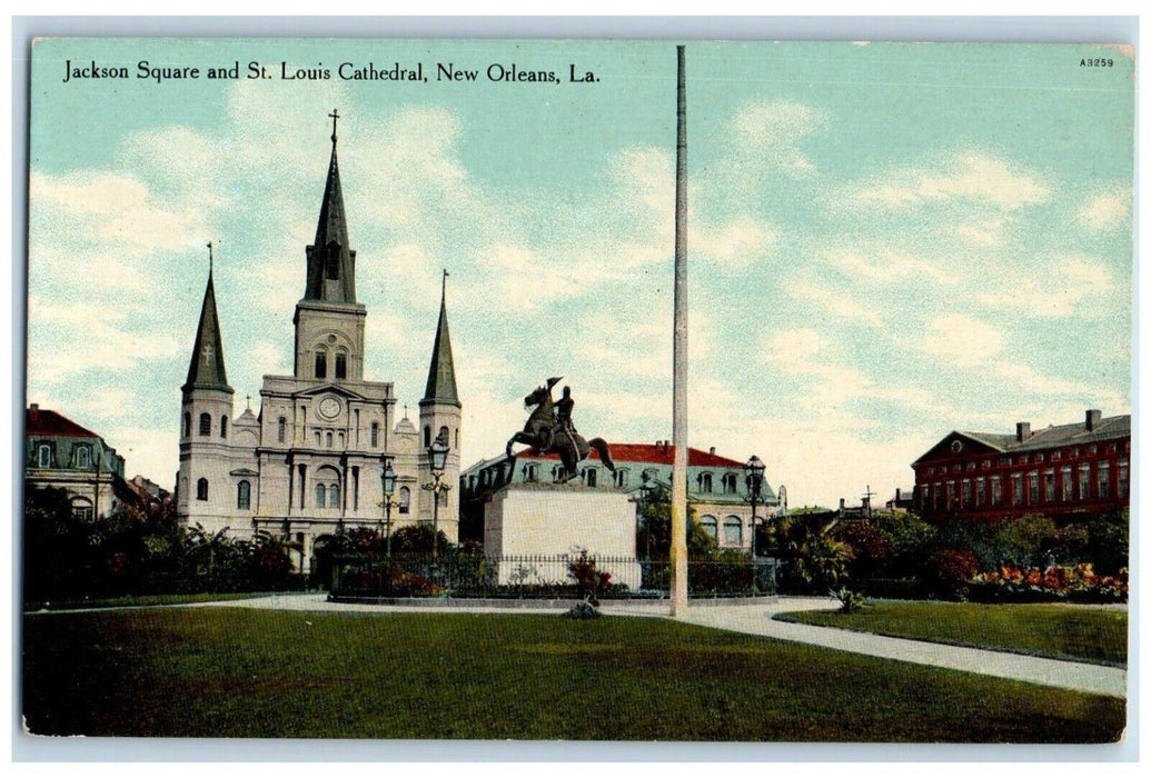 c1910 Jackson Square St Louis Cathedral Monument New Orleans Louisiana Postcard