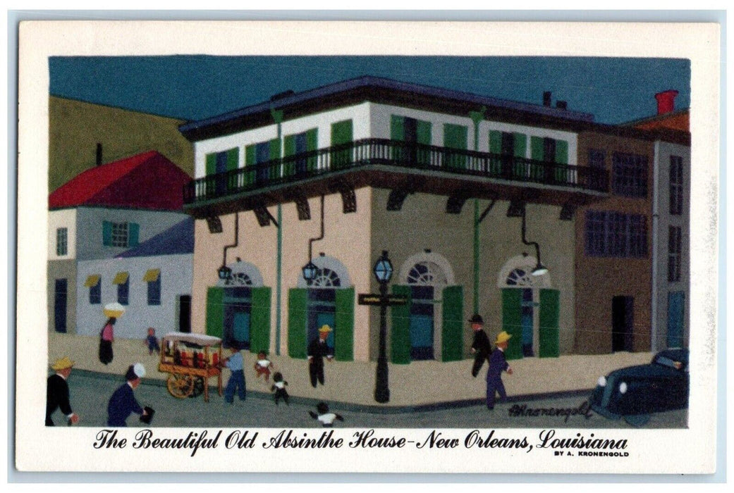 c1930 Beautiful Old Absinthe House Street View  New Orleans Louisiana Postcard