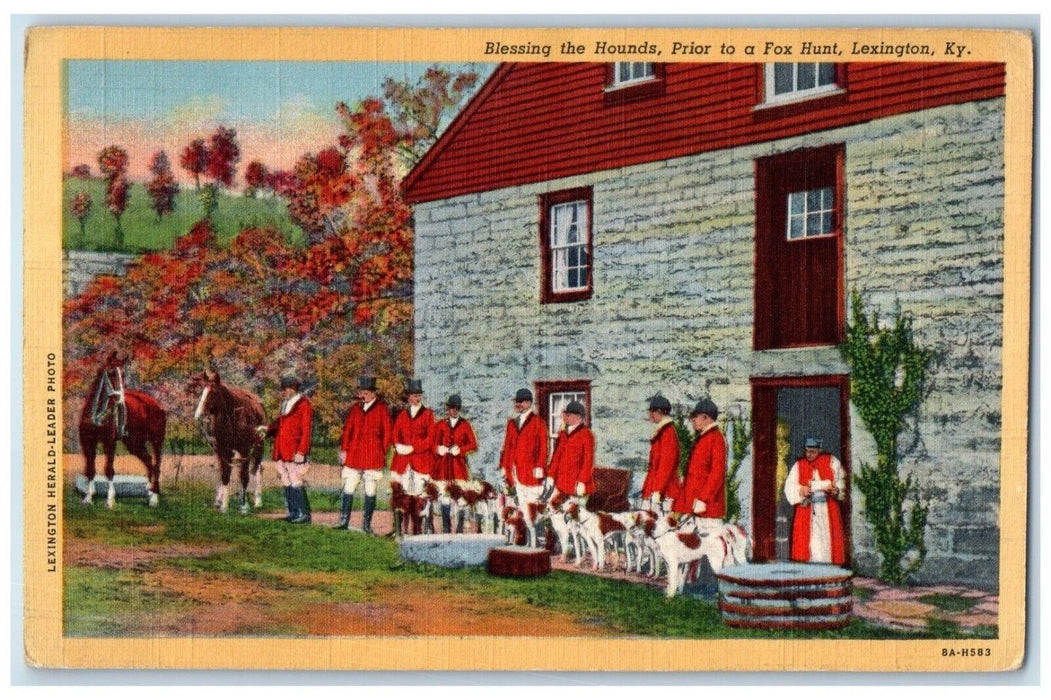 1948 Blessing Hounds Prior Fox Hunt Dog Horses Scene Lexington Kentucky Postcard