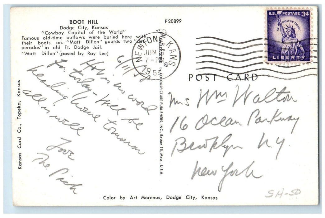 1958 Boot Hill Dodge City Kansas Cowboy Capital World Matt Dillon Scene Postcard