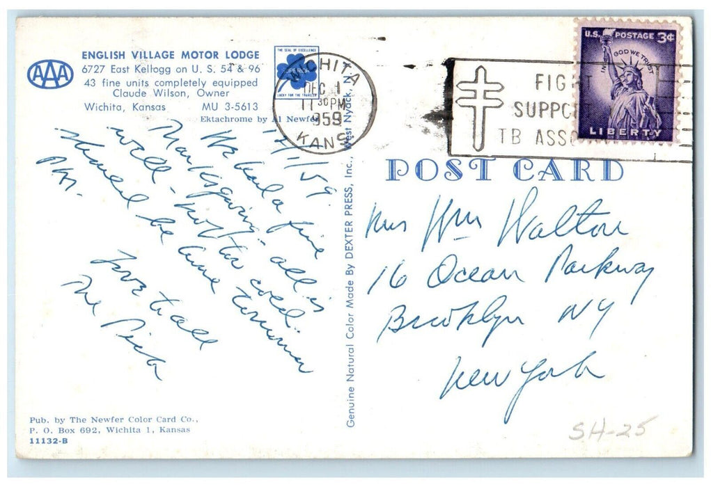 1959 English Village Motor Lodge Exterior East Kellogg Wichita Kansas Postcard