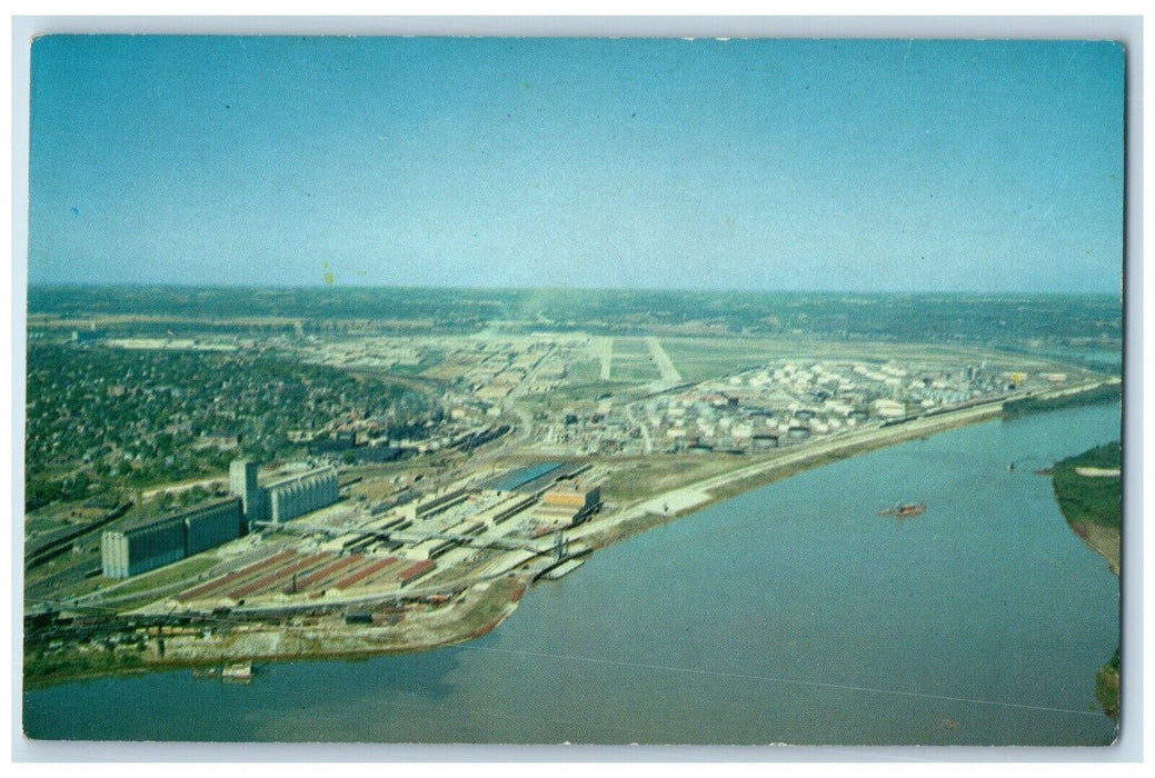 c1960 Aerial View Fairfax Industrial District River Kansas City Kansas Postcard