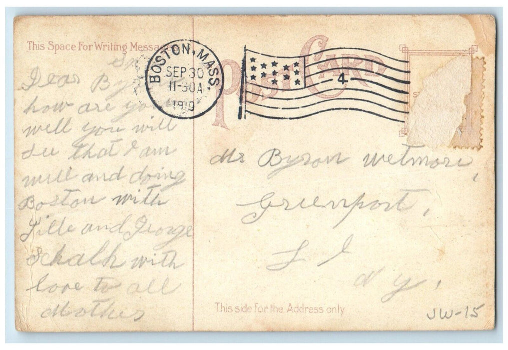 1910 Moonlight Night Sailboat Moon Boston Harbor Boston Massachusetts  Postcard