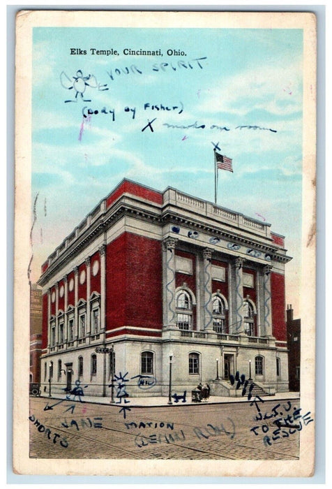 1934 Entrance to Elks Temple Cincinnati Ohio OH Posted Vintage Postcard