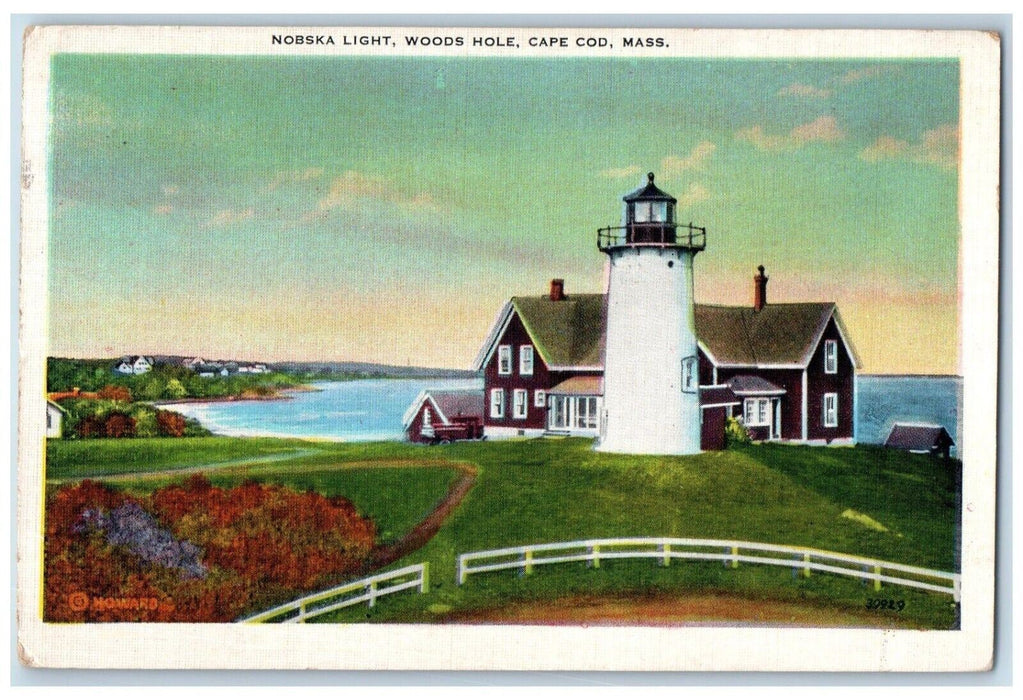 c1940 Nobska Light Woods Hole Cape Cod Massachusetts MA Vintage Antique Postcard