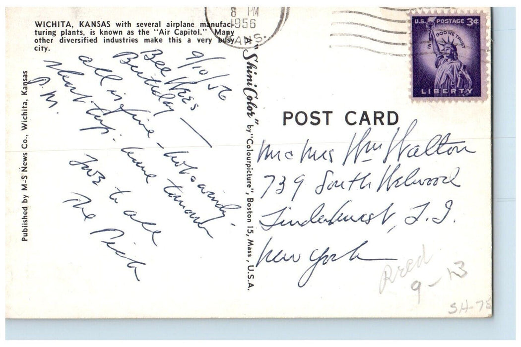 1956 Greetings from Wichita Kansas KS Large Letter Flower Multiview Postcard