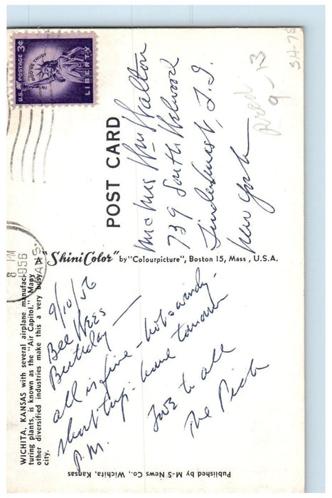 1956 Greetings from Wichita Kansas KS Large Letter Flower Multiview Postcard