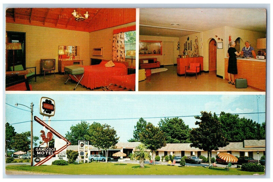 c1960's Gamecock Motel Restaurant Santee South Carolina SC Multiview Postcard