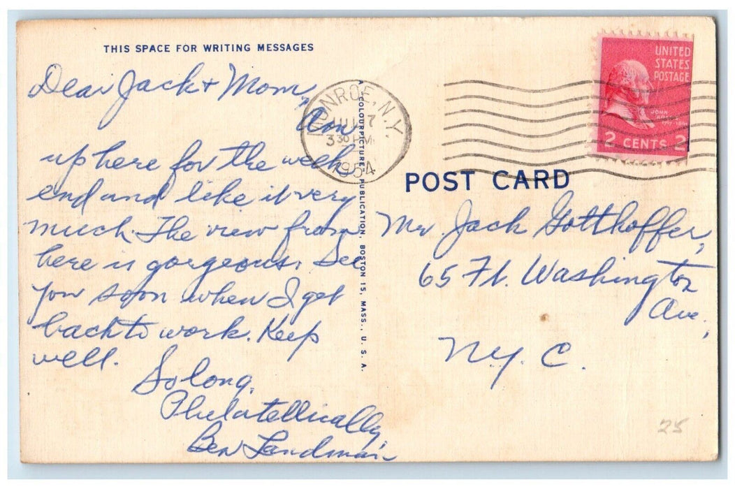 1954 Canoe Boat Greetings from Mt. Lodge Park New York NY Posted Postcard