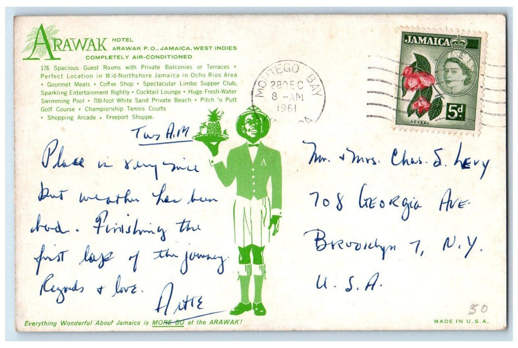 1961 Arawak Hotel Arawak PO Jamaica West Indies Posted Vintage Postcard