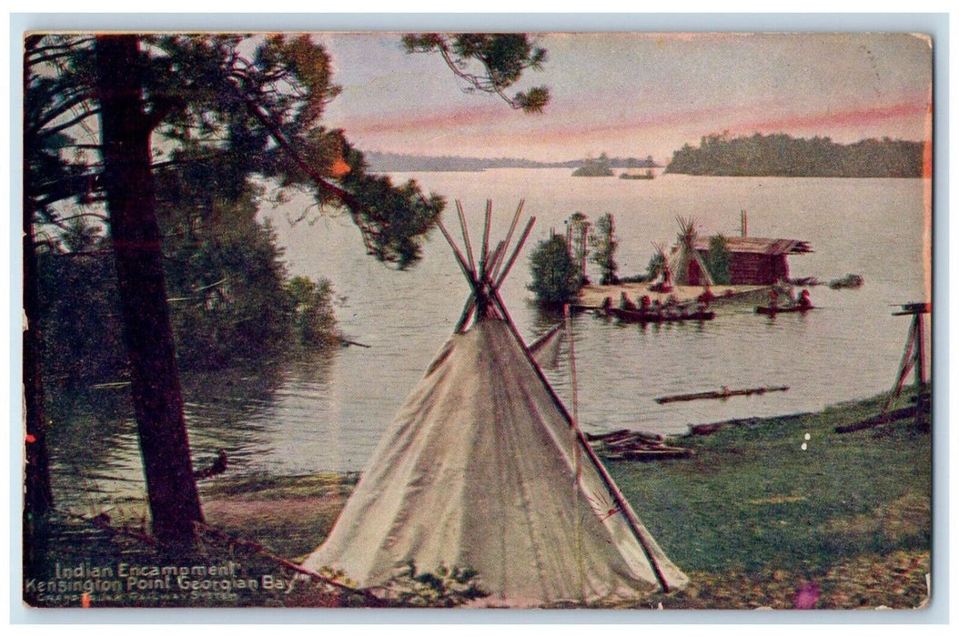 c1905 Tent Boat Indian Encampment Kensington Point Georgian Bay Postcard