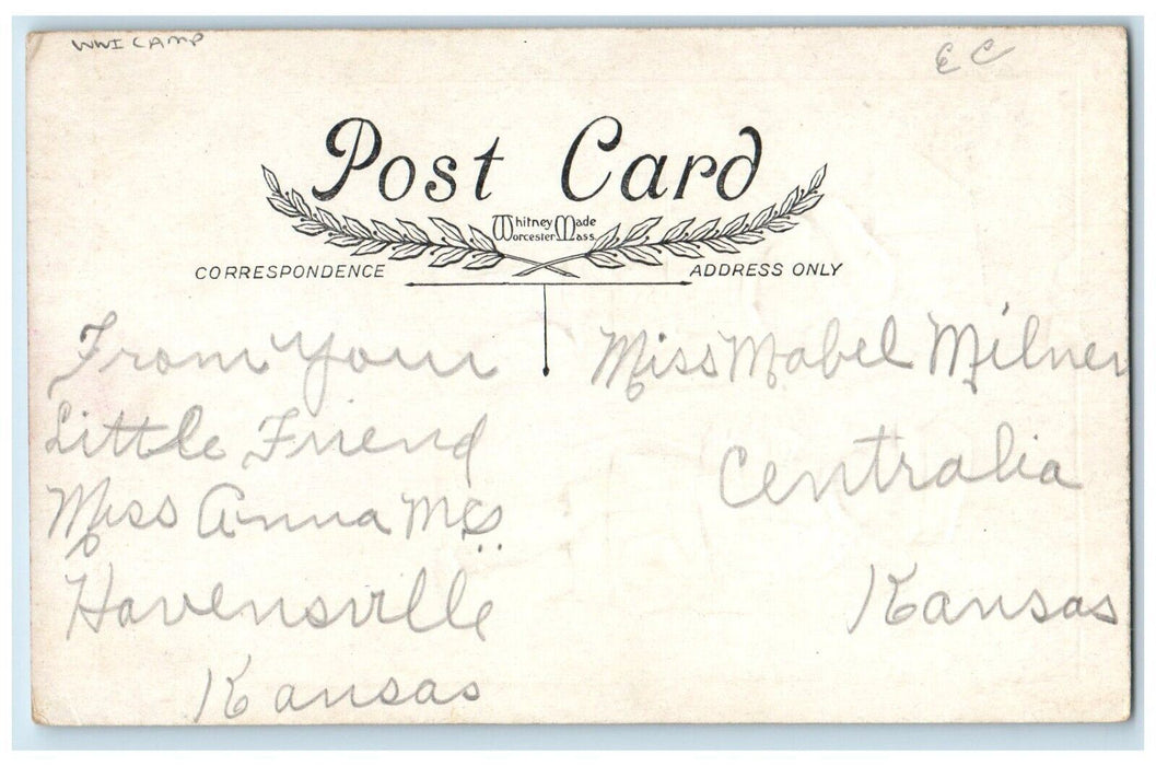 c1910's Valentine Cupid Angel Bow And Arrow Training WWI Camp Antique Postcard