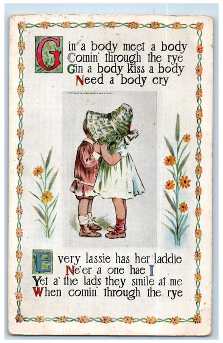 1910 Valentine Poem Boy Girl Flowers London Ontario Posted Antique Postcard