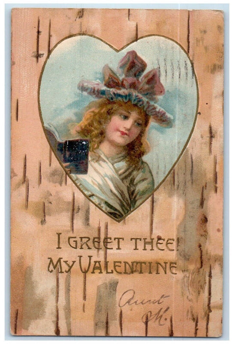 1907 Valentine Pretty Girl Heart Embossed Troy New York NY Antique Nash Postcard