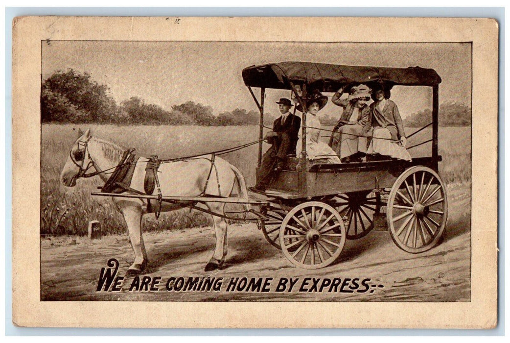1911 Horse Carriage Four Passengers We Are Coming Home By Express PA Postcard