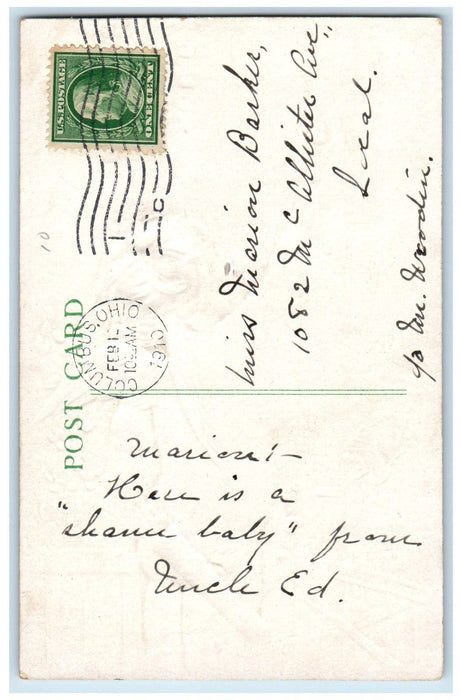 1910 Valentine Cupid Angel Letter Car Pansies Flowers Embossed Antique Postcard