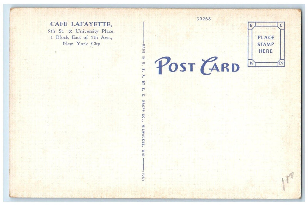c1950's Hotel Lafayette University Place and Ninth Street New York NY Postcard