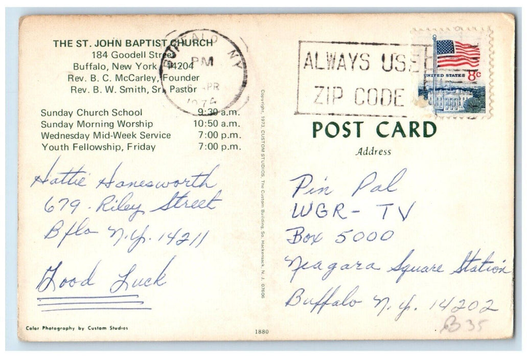 1974 The St. John Baptist Church Buffalo New York NY Posted Postcard