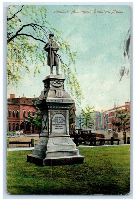 1910 Soldiers Monument Sculpture Caunton Massachusetts Vintage Antique Postcard