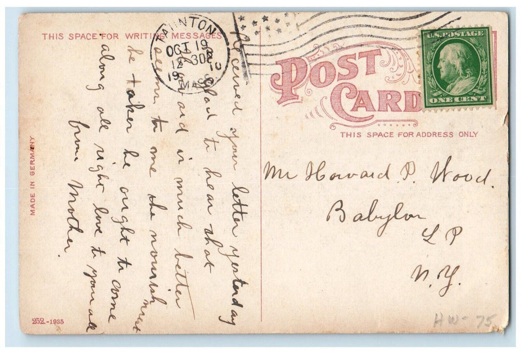 1910 Soldiers Monument Sculpture Caunton Massachusetts Vintage Antique Postcard