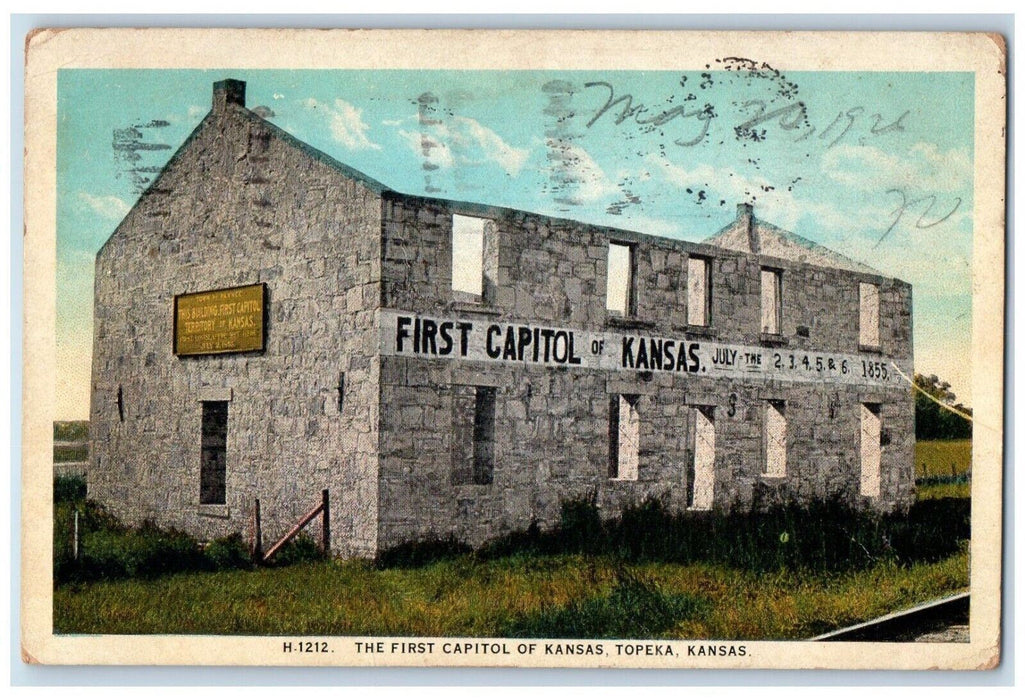 1926 The First Capitol of Kansas Topeka Kansas KS Fred Harvey Postcard