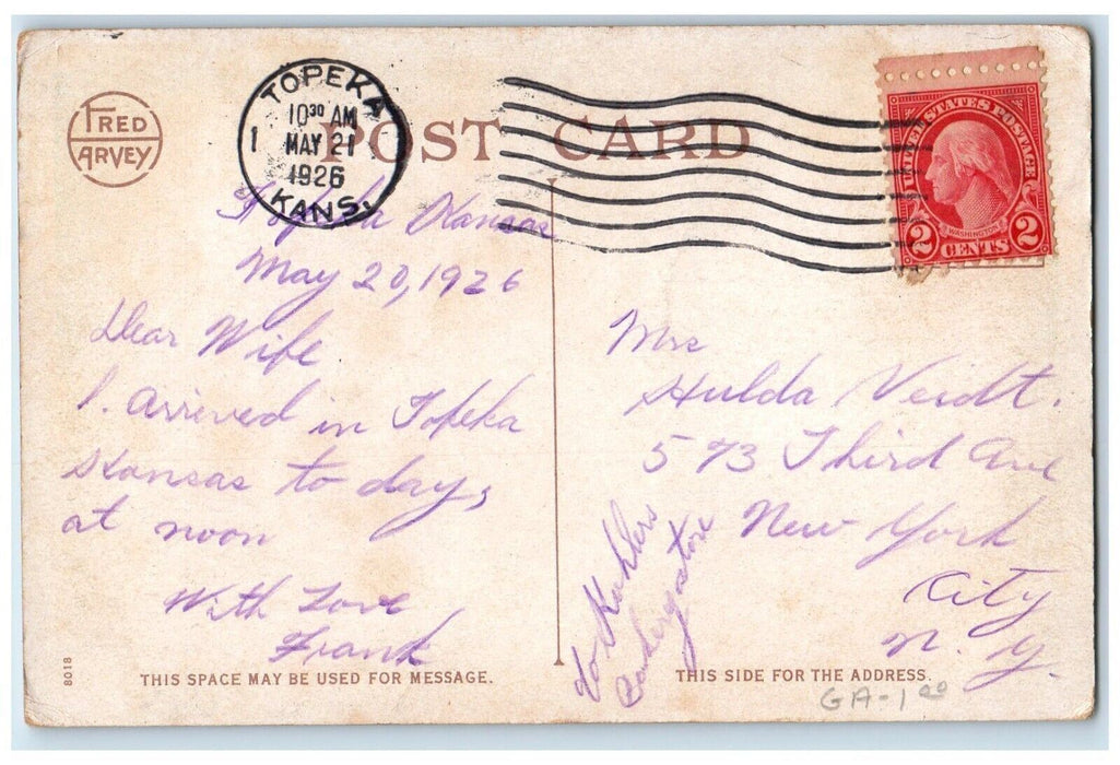 1926 The First Capitol of Kansas Topeka Kansas KS Fred Harvey Postcard
